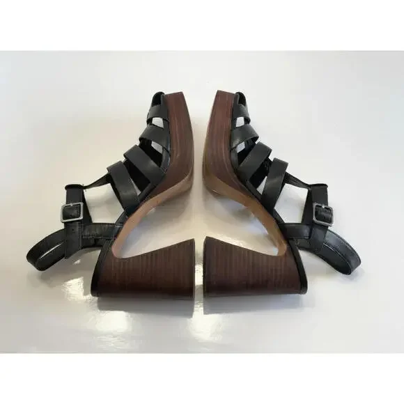 Crown Vintage Farlie Womens Size 9M Black Leather Ankle Strap Block Heel Sandals - Picture 7 of 16